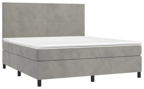 Letto a molle materasso e led grigio chiaro 180x200 cm velluto