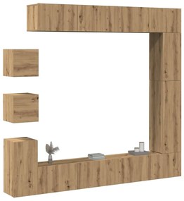 Set Mobile Tv 9 Pz Montato A Parete Rovere İn Legno Multistrato /