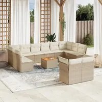 Set Divano da Giardino 13 pz con Cuscini Beige in Polyrattan 3256247