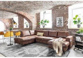 Divano letto a U marrone in similpelle Vintage, angolo sinistro Lofty Lilly - Miuform