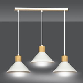 Sospensione Nordica 3 Luci Chandra In Acciaio Bianco E Legno