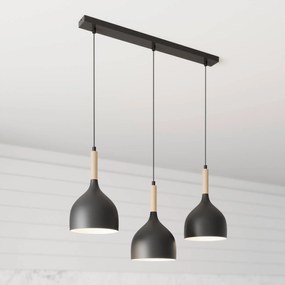 Luminex Lampada a sospensione Noak a 3 luci lunga nero/legno naturale