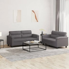 Set Di Divani 2 Pz Con Cuscini Grigio İn Similpelle /