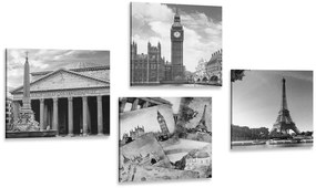 Set di quadri – Monumenti storici in bianco e nero