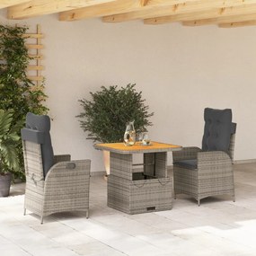 Set Da Pranzo Da Giardino 3 Pz Con Cuscini İn Polyrattan Grigio /