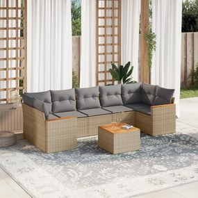 Set divano da giardino 8 pz con cuscini beige in polyrattan