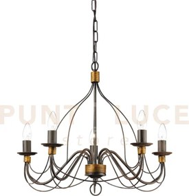 Corte lampadario sospeso ruggine antichizzato 5 luci attacco e14