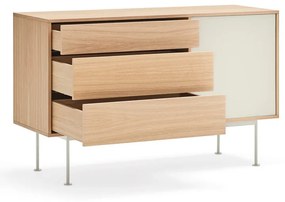 Cassettiera bianco crema con impiallacciatura in rovere, larghezza 128 cm Yoko - Teulat