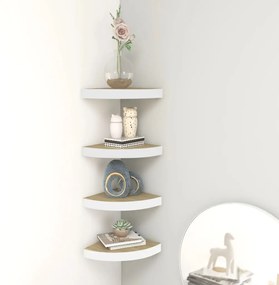 Mensole Angolari 4 Pz Rovere E Bianco 25x25x3,8 Cm İn Mdf /