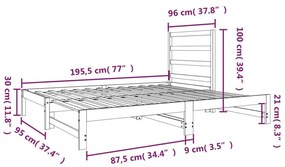 Dormeuse Estraibile Grigia 2x(90x190) cm Legno Massello di Pino