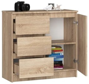 Cassettiera Credenza 80 Cm 3 Cassetti 1 Anta Artika Rovere Sonoma