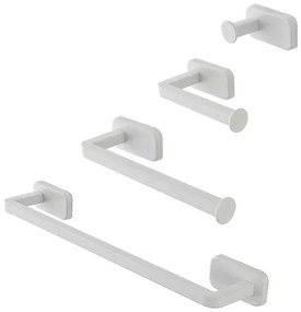 Set 4pz con appendino, porta rotolo e 2 porta salviette a muro in acciaio bianco Cubik