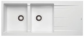 Lavello integrato 2 vasche in granito bianco DELINIA Alazia L 50 x L 116 cm