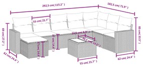 Set divano da giardino 9 pz con cuscini beige misto polyrattan