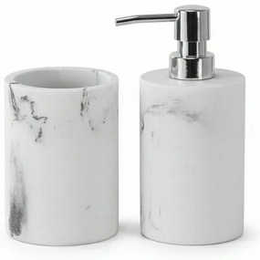 Set accessori bagno effetto marmo 2 pezzi con dispenser e portaspazzolino in resina Ivy