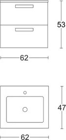 Mobile base 62 cm sospeso con 2 cassetti e lavabo ANGELA1 Quercia