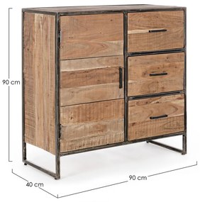 Credenza ELMER in legno di acacia e acciaio, 90x40x90 cm