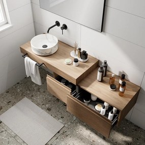 Mobile da bagno sospeso sotto lavabo Step L 100.3 x H 30 x P 46 cm rovere cannettato, 2 cassetti dx