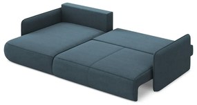 Divano angolare blu allungabile/con contenitore (con penisola a sinistra) Nanea – Makamii