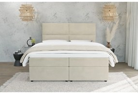 Letto matrimoniale imbottito beige con spazio contenitivo e rete 160x200 cm Rico - Ropez