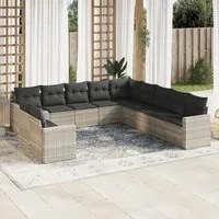 Set Divani da Giardino 11 pz con Cuscini in Polyrattan Grigio 3219182