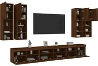 Set Mobili TV a Muro 7 pz con Luci LED Rovere Marrone 3216784