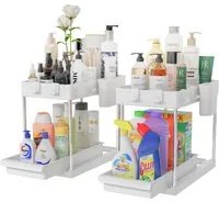 Set 2 Organizer Sottolavello Bianco Bagno Cucina Cassetto Scorrevole Salvaspazio