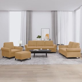 Set Di Divani 4 Pz Con Cuscini Marrone İn Velluto /