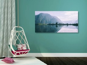 Quadro su tela – Montagne dipinte presso il lago
