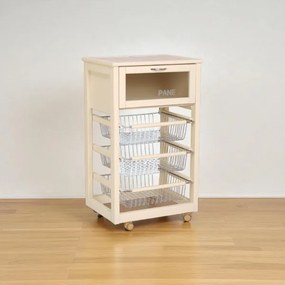 Carrello in legno portapane con cesti portafrutta LANDHELL Avorio