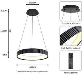 Brilagi - Lampadario LED dimmerabile a cavo FALCON MODERN LED/30W/230V 40 cm nero + telecomando