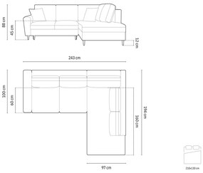 Divano angolare blu allungabile e con contenitore (con penisola a destra/a L) con rivestimento in velluto Kyoto – Cosmopolitan Design