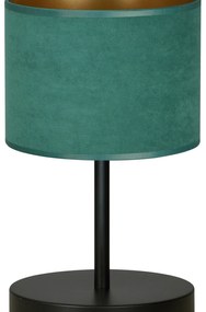 Lampada Da Tavolo 1 Luce Ganesha In Acciaio Nero E Paralume In Tessuto Verde