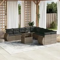 Set Divani da Giardino 11 pz con Cuscini in Polyrattan Grigio 3268800