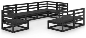 Set Divani da Giardino 8 pz Nero in Legno Massello di Pino