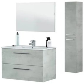 Mobile bagno sospeso 80 cm con colonna, lavabo e specchio color cemento - Aruba 99134