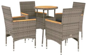 Set pranzo giardino 5 pz con cuscini grigio polyrattan acacia