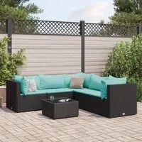 Set Mobili da Giardino 6 pz con Cuscini in Polyrattan Nero 3308132