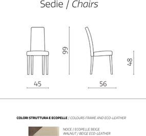 Sedia in ecopelle BEIGE con gambe verniciate NOCE mod. DENVER Set da 2 pezzi