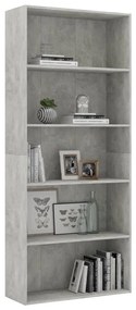 Libreria a 5 ripiani grigio cemento 80x30x189 cm in truciolato