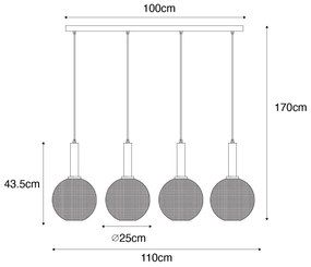 Lampada a sospensione di design nera con vetro fumé 4 luci - Chico