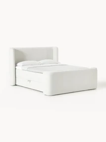 Letto boxsrping in bouclé con contenitore Perla