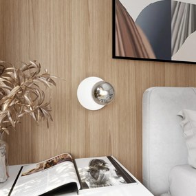 Lampada Da Parete Contemporanea Ippolita 1 Luce In Acciaio Bianco E Vetro Fumè