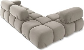 Divano angolare componibile beige (con penisola a sinistra) con rivestimento in velluto Lokua – Makamii