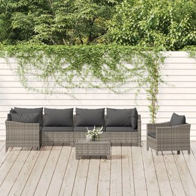 Set divani da giardino 7 pz con cuscini in polyrattan grigio