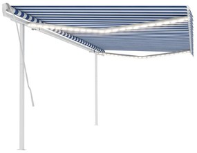 Tenda Da Sole Retrattile Manuale Con Led 5x3,5 M Blu E Bianca /