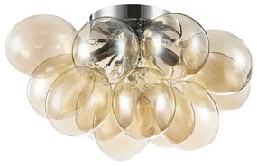 Plafoniera Contemporanea Baldo Metallo Nichel 4 Luci Diffusori Cognac