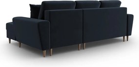 Divano angolare blu scuro allungabile e con contenitore (con penisola a destra/con chaise lounge) con rivestimento in velluto Kyoto – Cosmopolitan Design