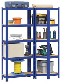 Set Di Scaffali 2pz A 5 Ripiani Blu Acciaio E Legno Multistrato /