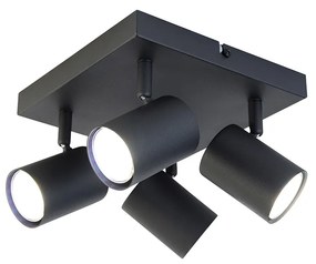 Plafoniera intelligente quadrata nera incl. 4 GU10 Wifi - Jeana